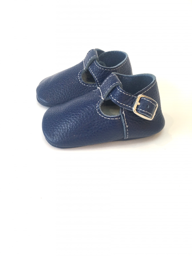 Leather T-Bar Shoes Navy – We Are Goose - Main Image